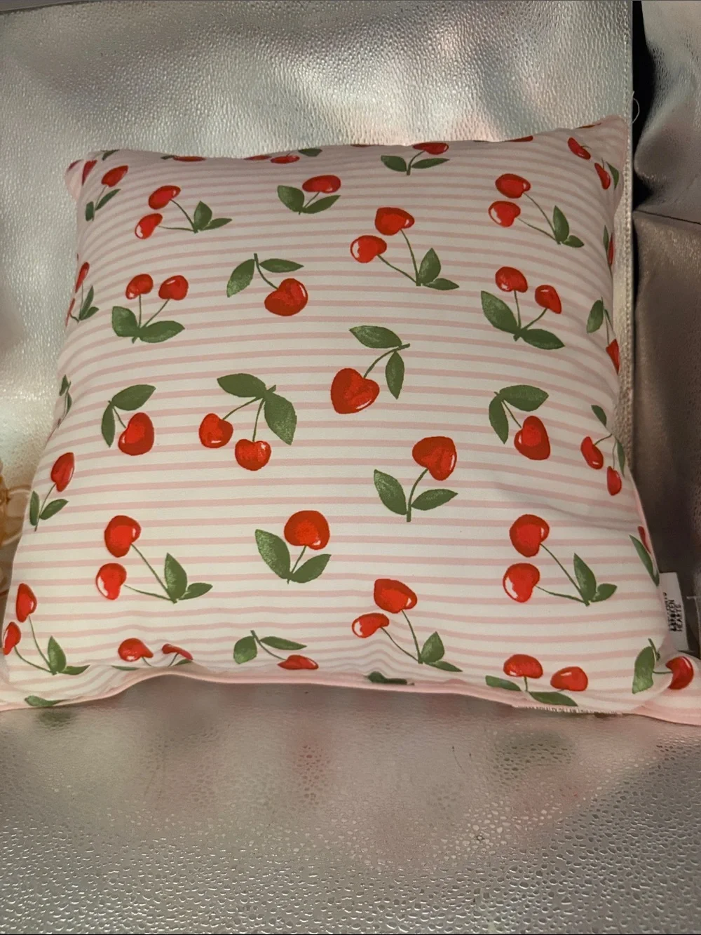 Spoon flower Cherry Print and Pink and white checkered on the Back
